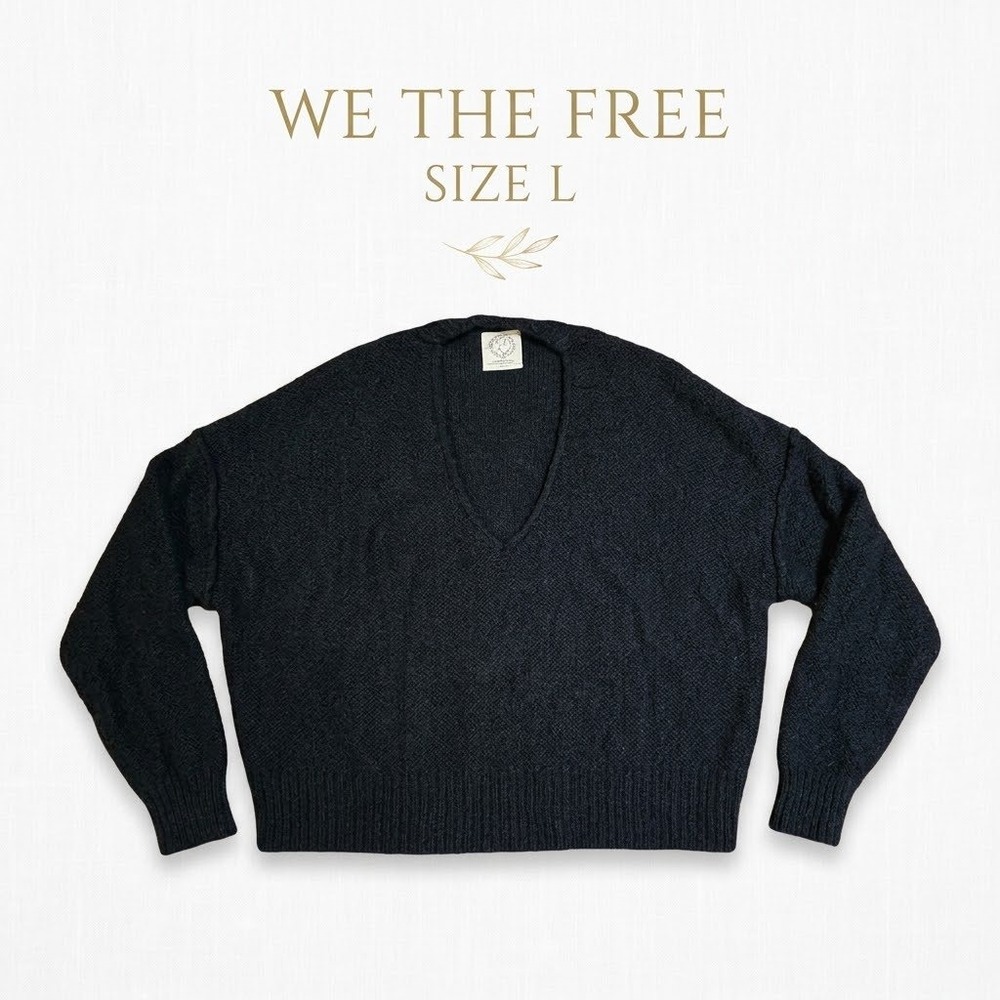 We The Free Cotton V-Neck Sweater Size L Black